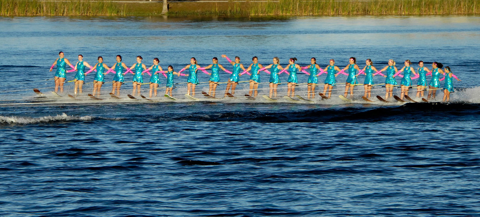 Cypress Gardens Water Ski Team performing a pyramid on Lake Silver