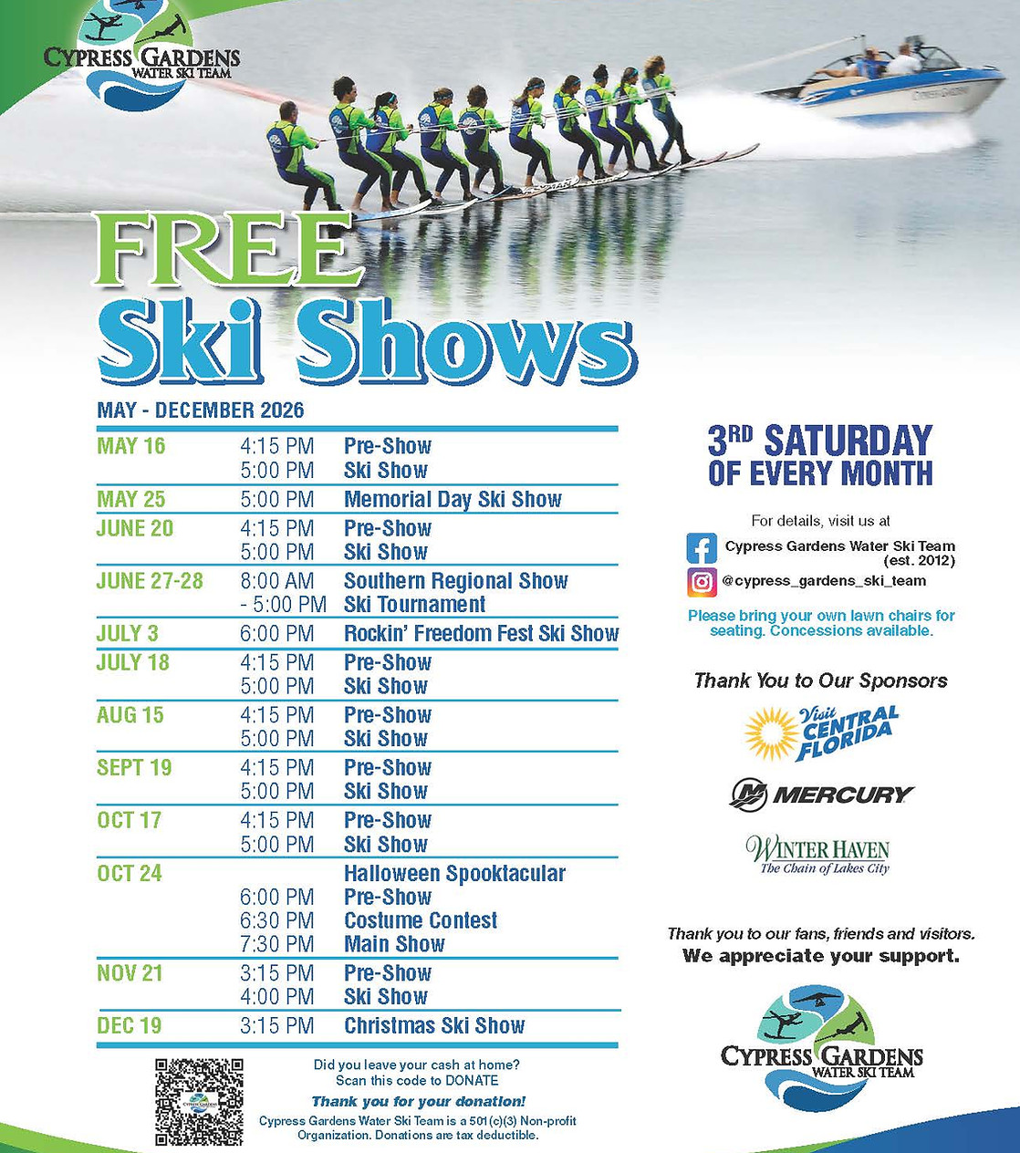 Official 2026 show schedule poster, May–December